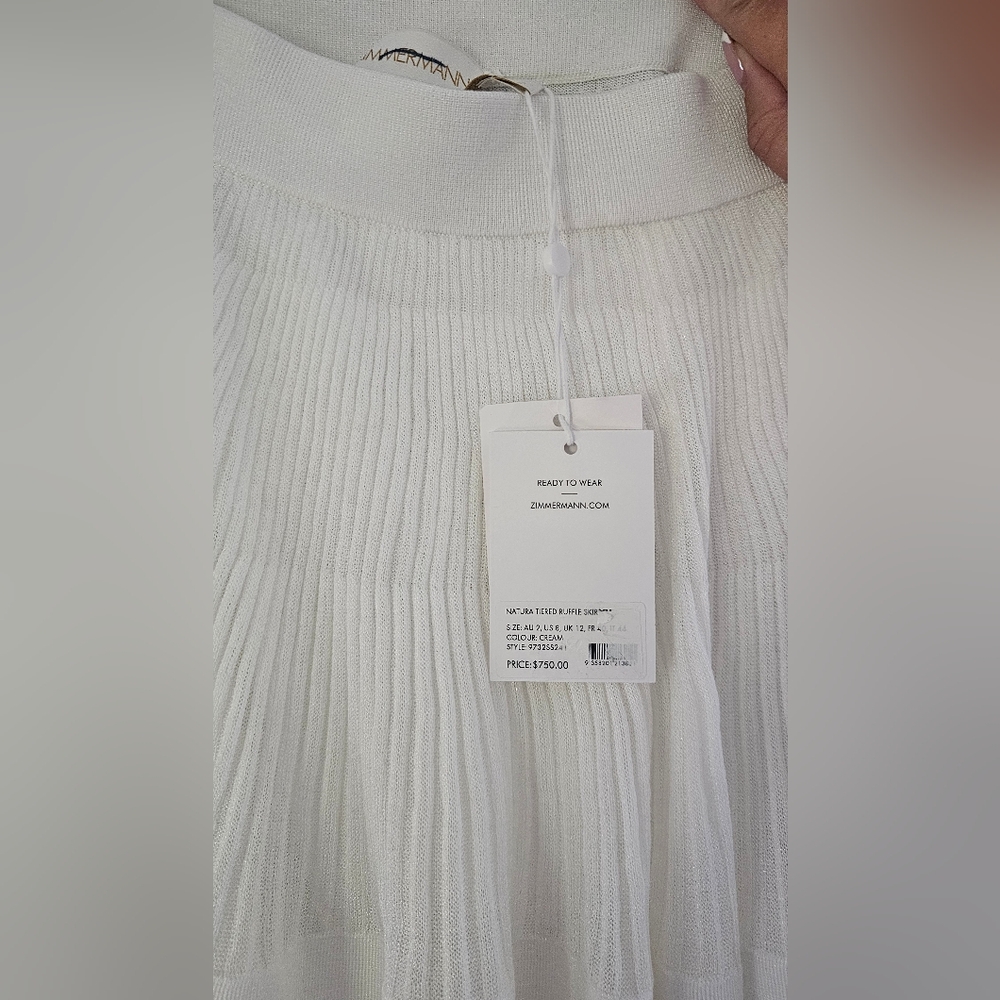 Zimmermann Cotton-Blend Rib-Knit Tiered Midi-Skirt Cream Size 2 (6-8) - Picture 10 of 14